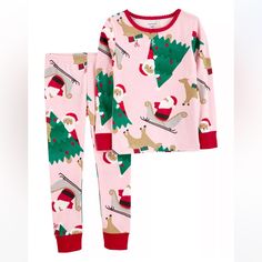 Product Features 2-Piece Set Includes: Top & Pants Top: Crewneck, Long Sleeves, Santa Graphics Pants: Elastic Waistband Fabric & Care Cotton For Children's Safety, Garment Should Be Snug Fitting Or Flame Resistant. This Is A Flame Resistant Garment. Machine Wash Santa Pajamas, Pink Santa, Cotton Pjs, Christmas Pajama Set, Carters Girl, Carters Baby, Girls Pajamas, Matching Family Outfits