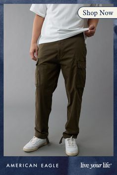 Lightweight flex fabric with just enough stretch for comfort and movement/Specifically washed for a broken-in feel/Cargo pockets/Convertible hem - rock an open leg or cinch it for a jogger look./This pant is Real Good: Made with the planet in mind & White Jeans Men, Athletic Fit Jeans, Dream Jeans, Jean Trends, Loose Jeans, Medium Wash Jeans, Cargo Pant, Women Denim Jeans, Shoes With Jeans