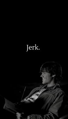 a man sitting in a chair with the words jerk above him