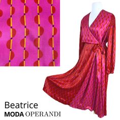 Beatrice Brand Midi Length Dress--Made In Italy From Moda Operandi High-End, Boutique Website, (Sells Johanna Ortiz & Ulla Johnson) Season: Spring & Summer, Into Fall Perfect For: Fashion Week, Professional Career, Wedding Guest, Engagement Party, Church, Derby Party, Cruise, Resort, Evening Dinner, Date Night Selfie Style: Chic, Sophisticated, Elegant, Feminine, Romantic, Modest Red & Fuschia Dominant (Rd* & Fd*), W/Yellow, Eggplant Colors Midcentury Geometric Pattern Gorgeous 100% Viscose Fabric--Nice Weight, Adds To Lovely Draping Surplice (Cross-Over) Bodice (Not Wrap)--Fd*-Trimmed W/Eggplant Piping Shirred/Smocked Below Shoulder--Rd* Sleeves--Elastic Wrist Pleated Rd* Skirt W/Fd* Cont Date Night Selfie, Italy Resort, Night Selfie, Boutique Website, Vacation Fashion, Evening Dinner, Eggplant Color, Feminine Romantic, Resort Vacation