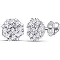 GND 14K White Gold Round Diamond Cluster Earrings with Prong-Set Diamonds - 1-1/4 Carat Total Diamond Weight Diamond Cluster Earrings, Signature Jewelry, Fine Jewelry Collection, Cluster Earrings, Diamond Cluster, Delicate Necklace, Everyday Jewelry, Round Diamond, Round Diamonds