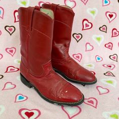 Vintage Cowtown Red Leather Western Cowgirl Boots  Brand - Cowtown Tag Size - 5 1/2 (Womens) Good condition - has wear/paint scuffing as seen in pics Measurements  Outer sole - 10.25 in Insole - 9.5 in Heel - 1 in Full boot length - 9.5 in #vintagewesternboots #redwesternboots #redleatherboots #westernboots #90scowgirlboots Red Boots With Reinforced Snip Toe, Red Boots For Rodeo In Winter, Red Moto Boots With Round Toe For Fall, Red Western Boots With Round Toe, Western Red Leather Moto Boots, Vintage Boots With Reinforced Toe For Fall, Western Style Red Leather Moto Boots, Classic Red Boots For Rodeo, Country Style Fitted Moto Boots With Round Toe