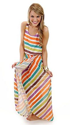 Lucky Stripes Maxi :: NEW ARRIVALS :: The Blue Door Boutique Casual Maxi Dress For Loungewear, Chic Spring Maxi Dress For Loungewear, Spring Chic Loungewear Maxi Dress, Spring Multicolor Maxi Dress For Loungewear, Multicolor Maxi Dress For Loungewear, Casual Multicolor Maxi Dress For Loungewear, Rainbow Dress, Blue Door, Striped Maxi