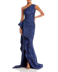 Teri Jon by Rickie Freeman Metallic Jacquard One Shoulder Gown Mother Of The Bride Gown, Teri Jon, Mother Of Groom Dresses, One Shoulder Gown, Mob Dresses, Evening Gowns Elegant, Evening Formal, Dresses Evening, Groom Dress