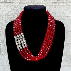 Elegant Asymmetric Multi-Row Ruby Red Faceted Glass Beads With "Fire-Balls"- Pave Crystal Beads. Adjustable W Lobster Claw Clasp. 20"L + 3" Extender. Nwob. Bundle Up For Additional Savings! Also Available In Black And In Green. Red Crystal Round Bead Necklaces, Red Crystal Round Bead Necklace, Red Crystal Necklace With Round Beads, Red Beaded Necklaces With Spacer Beads For Party, Red Crystal Beaded Necklaces With Round Beads, Red Crystal Beaded Necklace With Round Beads, Red Crystal Round Beads Necklace For Party, Red Round Beads Crystal Necklace For Party, Elegant Red Beaded Necklace With Silver Beads