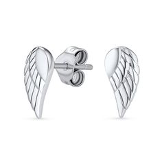 Enhance your everyday look with these inspiring and charming angel wing stud earrings in silver. Crafted in sterling silver Each wing-shaped earring showcases sculpted feather details. These post earrings secure comfortably with friction backs. Angel Wing Stud Earrings, Earrings Double Piercing, Cartilage Stud Earrings, Feather Angel Wings, Double Piercing, Cartilage Earrings Stud, Earrings Double, Cartilage Stud, Angel Wing Earrings