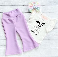 Fitted Bottoms For Playwear In Spring, Cute Fitted Easter Sets, Fitted Pants For Spring Playwear, Cute Stretch Sets For Spring, Cute Fitted Bottoms For Playwear, Cute Fitted Purple Bottoms, Cute Stretch Pants For Spring, Spring Stretch Purple Sets, Spring Purple Stretch Sets