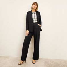 The Jordan trouser pairs a polished suiting look with a secretly-wearing-pajamas feel. You can pull on these easy, machine-washable pants before a day of meetings or a weekend of outings, because they’ll go with anything from a polished tee to the matching Janette jacket . Made in China with fabric from Italy. Sleek Semi-formal Pantsuit With Pressed Crease, Chic Semi-formal Pantsuit With Pressed Crease, Chic Wide-leg Pants Suits For Office, Elegant Wide-leg Pantsuit For Office, Chic Suits With Welt Pockets For Work, Elegant Pants With Welt Pockets For Fall, Elegant Fall Pants With Welt Pockets, Classic Workwear Pantsuit With Welt Pockets, Business Casual Straight Pantsuit With Welt Pockets