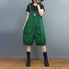 Solid Colors Pockets 90s Overalls Shorts Causal Cotton Rompers in Black One Size - Morimiss.com Baggy Short Overalls, Overalls Shorts Outfit, Short Overalls Outfit, Shorts Romper Outfit, Fem Outfits, 90s Overalls, Overalls Shorts, Character Fashion, Character Making