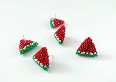 Handmade 3D beaded watermelon 🍉  stud earrings You will get a pair of these cuteeeeee earrings.  Earrings length 0.6 inches. These beaded earrings are entirely handcrafted jewelry. ♥️ Please feel free to contact me if you have any questions! ♥️ Beaded Watermelon Earrings, Watermelon Beaded Earrings, Beaded Watermelon, Beaded Fruit, Beaded Stud Earrings, Watermelon Earrings, Diy Seed Bead Earrings, Beaded Charms, Red Earrings Stud