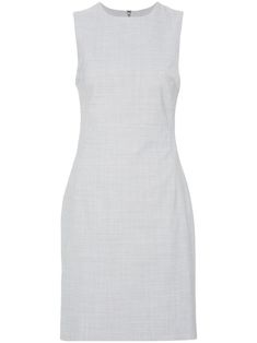 heather grey wool blend slub texture mélange effect concealed rear hook and zip fastening round neck sleeveless dart detailing seam detailing full lining straight hem knee-length Calvin Klein Dress, Wool Dress, High Neckline, Gray Dress, Dart, Day Dresses, Heather Grey, Wool Blend, Knee Length