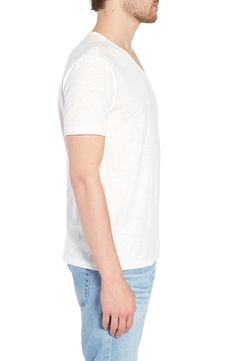 Cotton slub jersey textures this relaxed T-shirt detailed with layered short sleeves and raw-cut edging at the V-neck. 27 1/2" length (size Medium) V-neck Layered short sleeves 100% cotton Machine wash, dry flat Imported White Linen T-shirt For Everyday, Linen Crew Neck T-shirt For Casual Gatherings, White Linen Short Sleeve T-shirt, Casual Linen T-shirt For Layering, Short Sleeve Linen T-shirt For Casual Gatherings, Everyday Linen Short Sleeve T-shirt, Summer Linen T-shirt For Layering, Layered Short, Shirt Detail