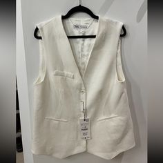 Zara White Vest, Viscose, Size M (Runs Very Large) And The Fitting Is Meant To Be Loose White Vest, Zara White, Zara Jackets, Vest White, Meant To Be, Zara, Jackets For Women, Jackets & Coats, Color White