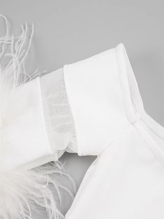 Material: Polyester, Cotton Mesh panels Feather trim at sleeves Unlined Sample size: S Delicate dry clean Protect accessories before washing Our Style No. ZC_AIJA_WHITE White Sheer Sleeves Top For Formal Occasions, White Formal Top With Sheer Sleeves, White Formal Tops With Sheer Sleeves, Formal White Tops With Sheer Sleeves, Fitted White Dress With Mesh Sleeves, White Long Sleeve Dress With Feather Trim, Fitted White Dresses With Feather Trim, White Mesh Sleeve Dress For Spring, White Spring Dress With Mesh Sleeves