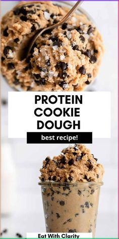 This protein cookie dough is a simple five minute recipe that is perfect for a post workout snack or healthy dessert. It's vegan, gluten free, refined sugar free and has 10 grams of protein per serving. Protein Cookie Dough Recipe, Protein Powder Cookies, Protein Ice Cream Recipes, Cookies Dough, Cookie Dough Recipe, Protein Cookie, Healthy Food Menu