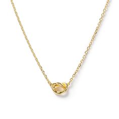 This necklace features a dainty knot pendant on a delicate, diamond-cut cable chain from our signature O Collection. Pair it with other necklaces from this collection. Our patented connectors let you easily link and layer necklaces in any order you desire. Knot: Width 3/8in (1cm) x Height 1/4in (6mm) Adjustable chain: 15-17in (38-43cm) When layered, chain length is: 15-21in (38-53cm) Learn more Gold Vermeil Spring clasp closure Hypoallergenic, lead and nickel free #216G Elegant Adjustable Charm Necklaces With Cable Chain, Elegant Adjustable Charm Necklace With Cable Chain, Rolo Chain Necklace For Anniversary, Modern Twist Yellow Gold Necklace, Modern Twist Link Necklaces For Gifts, Modern Twist Link Necklace For Gift, Layer Necklaces, Layered Chain, Love Knot Necklace