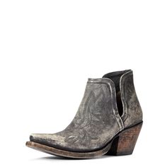 From rodeo scene to the mainstream this gorgeously handcrafted bootie from the Ariat® New West collection fits right in. ATS® technology provides exceptional comfort for that light-on-your-feet feeling. ATS® lightweight forked shank for enhanced supportNon-removable comfort insolePremium full-grain leather foot and upperCutout side design detail for easy slip-on entryOptional allover four-row stitch patternGoodyear leather welt constructionHand-nailed, color stained leather soleCan be resoled\nD Womens Western Fashion, Black Western Boots, Wedding Boots, Ariat Boots, New West, Side Design, Western Boots Women, Western Cowboy Boots, Waterproof Boots