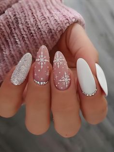 Snow Nails, Snowflake Nails, Xmas Nails, Artificial Nails, Nail Accessories, Rhinestone Nails