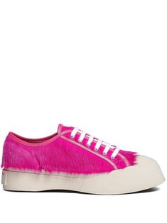 Pablo calf-hair sneakers from MARNI featuring fuchsia pink, leather, calf hair, logo patch at the tongue, round toe, contrasting toecap, rubber toecap, front lace-up fastening, branded insole, logo at the sole and flat rubber sole. Size Info IT Color Detail Fuchsia Made In Italy Material Exterior: 100% pony style calfskin Lining: Sheepskin (high grain) 100% Sole: 100% rubber Season One Fall-Winter Season Two Fall-Winter Product sneakers Brand Marni Size And Fit Heel 1,2 in / 3 cm Pony Style, Hair Logo, Latest Fashion Design, Trench Jacket, Crossbody Tote Bag, Moon Boots, Blazer With Jeans, Fuchsia Pink, Crossbody Tote