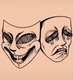 two masks with faces painted on them