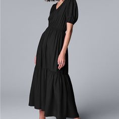 Sophisticated Style Abounds On This Shirtdress From Simply Vera Vera Wang. Features Tiered Skirt Lined V-Neck With Button Details Short Balloon Sleeves With Elastic Cuffs Fit & Sizing 55-In. Length From Shoulder To Hem Maxi Length Hits At The Ankle Covered Elastic Waistband Fabric & Care Rayon, Nylon Machine Wash Imported 10708 Vera Wang Dresses, Vera Wang Dress, Simply Vera Wang, Simply Vera, Tier Skirt, Shirtdress, Tiered Skirt, Balloon Sleeves, Vera Wang