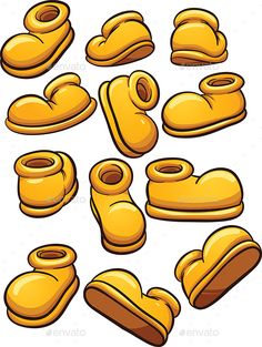 an assortment of cartoon yellow objects on a white background - miscellaneous objects / objects clippings