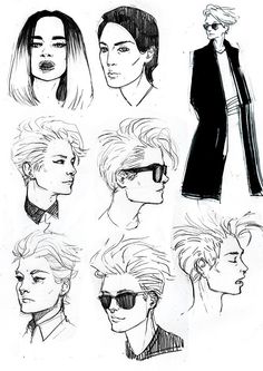 some sketches of people with different hair styles