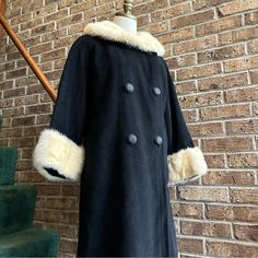 Vtg Retro Ilgwu Black 100% Chinese Cashmere Fur Trim Pennylane Heavyweight Winter Coat Good Condition Size Tag Missing Brand Is Jordan Marsh Some Small Flaws Mostly On The Back As Pictured I Believe The Fur On This Coat Is Genuine But I Am Not Sure What Kind It Is. Measurements Flat: Bust 20 Inches Sleeve Length 21 Inches Length 3’3” Vintage Lined Outerwear For Winter, Vintage Lined Winter Outerwear, Vintage Winter Outerwear For Formal Occasions, Vintage Outerwear For Formal Winter Occasions, Vintage Formal Winter Outerwear, Formal Vintage Outerwear With Faux Fur Trim, Cream Long Sleeve Vintage Outerwear, Vintage Cream Long Sleeve Outerwear, Vintage Spring Outerwear With Faux Fur Trim