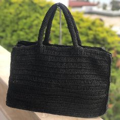 The black raffia bag is a medium size bag.   The inside of the straw bag is lined.   The crochet bag is preferred because its inner volume is very large.   It has a boho style as its look is shabby.   With the raffia bag model, shopping olaj is suitable for all daily use.   width of bag 38 cm size of the bag 27 cm depth of bag 17 cm bag handle height 10 cm Carefully Handcrafted, Unique Designs As a knitting instructor, I personally handcraft each and every item with great care. Most of my produc Minimalist Handbag, Paper Yarn, Medium Tote Bag, Yarn Bag, Bag Model, Raffia Bag, Love Black, Medium Tote, Black Tote