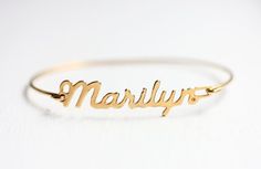 Vintage Name Bracelet - Marilyn Vintage Gold Personalized Bracelets, Personalized Vintage Gold Bracelets, Vintage Personalized Adjustable Bracelets, Retro Gold Bangle As A Gift, Retro Gold Bangle As Gift, Vintage Personalized Bracelets For Gifts, Retro Gold Bangle For Gift, Retro Gold Bracelets As Gift, Personalized Vintage Bracelet Jewelry