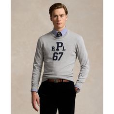 In collegiate-style letters this fine-knit sweater features a Polo Ralph Lauren monogram and number that nods to our founding year. Our signature Pony is embroidered at the right hem. Classic Crew Sweater For Work, Classic Crew Neck Workwear Sweater, Classic Crew Top With Ribbed Collar, Classic Polo Sweater With Crew Neck And Ribbed Cuffs, Classic Crew Neck Polo Sweater With Ribbed Cuffs, Classic Crew Neck Tops With Letter Print, Classic Crew Neck Sweater, Ralph Lauren Cotton Sweater With Ribbed Cuffs, Classic Crew Neck Tops For Work