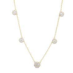 Make a dazzling statement with this fresh and fun diamond flower station necklace. 10K gold. The cable chain necklace is scattered with diamond flower stations. 1-1/2 ct. t.w. of diamonds. 18.0-inch adjustable necklace; lobster claw clasp. Flower Station, Cable Chain Necklace, Station Necklace, Diamond Flower, Adjustable Necklace, 10k Gold, Cable Chain, Lobster Claw, Chain Necklace