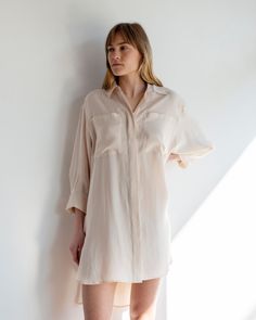 An oversized and lightweight shirt-dress by John Patrick. A breezy and effortless option for your warm weather wardrobe. Chic Oversized Collared Shirt Dress, Casual Oversized Shirt Dress For Vacation, Casual Beige Shirt Dress With Relaxed Fit, Casual Beige Relaxed Fit Shirt Dress, Oversized Collared Shirt Dress For Day Out, Chic Oversized Shirt Dress For Vacation, Oversized Beige Shirt Dress For Summer, Beige Relaxed Fit Casual Shirt Dress, Oversized Short Sleeve Tunic For Loungewear