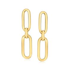 Ross-Simons - Italian 14kt Yellow Gold Paper Clip Link Drop Earrings. Sure to keep your wardrobe winning, our tasteful paper clip link earrings make a bold statement. The free-moving drops gleam in authentic Italian-made 14kt yellow gold with a high-polish finish. Hanging length is 1 3/8". Post/clutch, 14kt yellow gold paper clip link drop earrings. Jewelry Presentation, Link Earrings, Fine Jewelery, Gold Paper, Authentic Italian, Fine Jewellery Earrings, Paper Clip, Jewelry Watches, Presentation