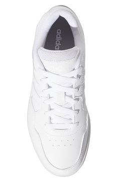 Add a sporty fresh element to your footwear collection with this comfortable sneaker by adidas. Lace-up closure Cushioned insole Round toe with bumper White sole Synthetic upper and sole Imported White Slip-resistant Synthetic Sneakers, Adidas Low-top Running Shoes With Logo, Adidas Low-top Synthetic Running Shoes, Adidas Logo Lace-up Synthetic Sneakers, Adidas Lace-up Athletic Sneakers, Low-top Adidas Running Shoes With Logo, Adidas Running Shoes Synthetic Material, White Basketball Shoes With Elastic Laces For Sports, Adidas Low-top Synthetic Sneakers