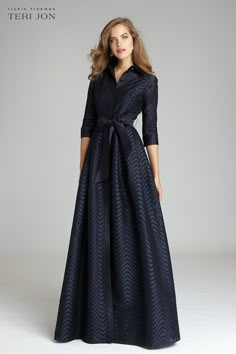 Shirt Waist Taffeta Chevron Pattern Eyelet Gown Tie Dress Pattern, Long Sleeve Dress Pattern, Formal Dress Patterns, Long Dress Patterns, Evening Dress Patterns, Dresses By Pattern, Mother Of The Bride Dresses Long, Teri Jon, 파티 드레스