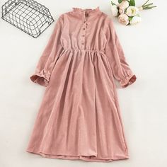 Material: PolyesterMaterial: AcrylicMaterial: SpandexDecoration: ButtonSilhouette: A-LineSeason: AutumnStyle: CasualNeckline: StandWaistline: NaturalSleeve Length(cm): FullPattern Type: SolidSleeve Style: Flare SleeveGender: WomenDresses Length: Mid-Calfchest:100cm waist:68-100cm sleeve length:57cm length:105cm Gray and Black length are 95cm Flare Sleeves Pattern, Romantic Party, Dress Autumn, Cotton Linen Dresses, Full Dress, Corduroy Dress, Mid Dresses, Hot Dress, Solid Dress