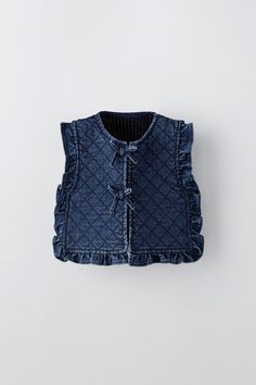 DENIM PUFFER VEST Stylish Baby Girl Outfits, Stylish Baby Girls, Denim Waistcoat, Trench Coat Dress, Puffer Vest, Blouse And Skirt, Fashion Inspo Outfits, Sweater Cardigan