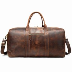 Do you take quick business trips by yourself for a couple of nights or so? This Hanley Leather Duffel Bag is perfect. That's why we take pride in creating leather bags that are strong, durable, and built to last. Whether you're bringing your collection to work, or just wanting to add some style to your day, this duffel bag is the perfect hand luggage piece for the job! It opens wide with two durable handles and its own reinforced canvas case for easy care during travel. Features: Interior: 3 separate compartments, 1 laptop compartment, 1 compartment with zippered pocket, and one regular compartment complete with additional small pockets. It will hold all the essentials, from some clothes to toiletries and everything in between. If you need to take it on the plane as a carry-on, it will eas Leather Luggage With Sleeve For Everyday Use, Soft Leather Luggage For Everyday Use, Leather Bag With Luggage Sleeve For Everyday Carry, Large Capacity Leather Travel Bag For Business, Business Leather Travel Bag With Large Capacity, Business Travel Bag With Large Capacity In Leather, Leather Duffle Shoulder Bag For Business Trips, Rectangular Luggage With Leather Lining For Everyday Use, Everyday Large Capacity Leather Travel Bag