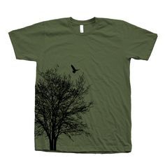 Tree T shirt, Unisex T-shirt, Men's T-shirt, Nature Shirt, Green T-shirt, Nature T-shirt, Bird T-shirt, 100% Cotton, Graphics, Summer Shirt Hand pressed in California by Couth. Fine Jersey Short Sleeve T Fine Jersey (100% Cotton) construction (Heather Grey contains 10% Polyester) Unisex Jersey Short Sleeve Tee features a crew neck, tailored fit. Soft, proprietary Airlume combed and ring-spun cotton. The Unisex Jersey Short Sleeve Tee is a daily essential built for comfort.   How to order: Sizing Tree T Shirt, Tree Tshirt, Bird Shirt, Nature Shirts, Outdoor Shirt, Tree Shirt, Hiking Shirts, Green T Shirt, Green Tshirt