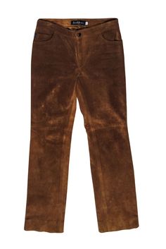 These faux suede pants by Earl Jean are a cold weather staple. A straight leg and five pockets mirror your favorite pair of jeans, but the material gives a fresh alternative. Pair with a cream knit sweater and boots for family brunches and more! Size 4 (27) 82% Cotton, 16% Nylon, 2% Lycra Made in USA Straight leg Faux suede 5 pockets Front zipper w/ button closure Lined Waist 30" Total length 37.5" Inseam 28.5" Fall Straight Fit Full Length Bottoms, Brown Cargo Pants For Winter, Winter Brown Cargo Pants, Classic Brown Winter Pants, Winter Brown Straight Pants, Brown Leather Trousers For Winter, Classic Brown Jeans For Fall, Leather Straight Leg Bottoms For Winter, Winter Straight Leg Brown Pants