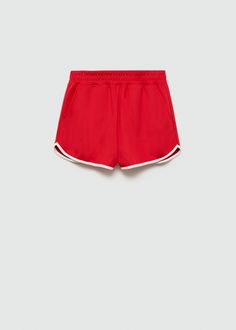 Straight shorts with contrasting trim - Women | MANGO USA Short Design, Kids Signs, Contrasting Trim, Designer Shorts, Contrast Trim, Co Ord, Norway, Elastic Waist, Mango