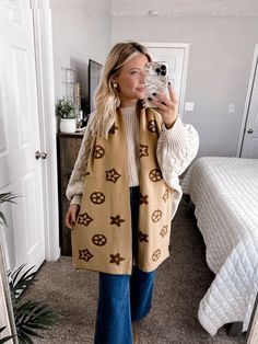 Width and Length 11.4 X 72.4 - 100%POLYESTER - Two toned LV inspired blanket scarf Trendy Beige Scarf For Winter, Trendy Beige Winter Scarf, Trendy Scarves For Cold Weather, Trendy Brown Scarves For Fall, Trendy Beige Scarf For Fall, Trendy Brown Fall Scarves, One Size Beige Scarves For Fall, Beige Casual Scarves One Size, Casual Beige Scarf One Size