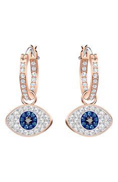 Pavé crystals cover the hoops and form the evil-eye charms of dainty earrings that add stunning sparkle to any look. Style Name:Swarovski Evil Eye Hoop Earrings. Style Number: 6267252. Lucky Jewelry, Evil Eye Earrings, Expensive Jewelry, Swarovski Crystal Earrings, Eye Earrings, Evil Eye Pendant, Swarovski Earrings, Evil Eye Jewelry, Dainty Earrings