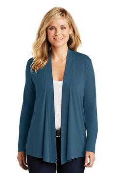 Port Authority ® Ladies Concept Open Cardigan. L5430 - DUSTY BLUE - S | Port Authority Women's Concept Open Cardigan Jacket in Dusty Blue Size Small | Triblend Womens Sweaters, Sweater Fits, Port Authority, Top Cropped, Cardigan Fashion, Open Cardigan, Outerwear Sweater, Knit Sweater Cardigan, Cardigan Jacket