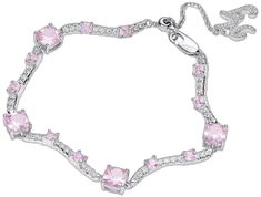 Elegant Pink Diamond Bracelet With Diamond Accents, Pink Diamond Bracelets For Formal Occasions, Luxury Pink Jewelry With Diamond Accents, Formal Pink Bracelets With Diamond Accents, Pink Fine Jewelry With Sparkling Stones, Pink Sparkling Stones Fine Jewelry, Luxury Pink Diamond Bracelet, Pink Cubic Zirconia Crystal Bracelet As Gift, Elegant Pink Chain Bracelet For Party