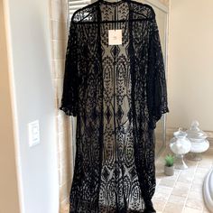 Bnwt Black Kimono/Duster - Option To Tie At Waist Black Lace Duster, Lace Duster, Wardrobe Wishlist, Kimono Duster, Black Kimono, Summer Capsule, J Black, Summer Capsule Wardrobe, Capsule Wardrobe