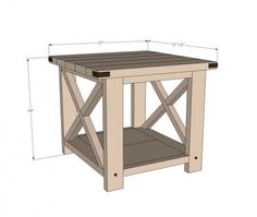 the plans for a small end table are shown in three different sizes and colors, including one