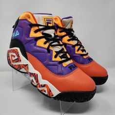 Fila Basketball Shoes Mens 12 Mb Orange Purple Aztec Logo Spell Out Lace Up These Are Brand New. They Will Not Ship With Their Original Box. Size 12 V2 Fila Basketball Shoes, Shoes Fila, Blue Basketball Shoes, Black Casual Shoes, High Top Basketball Shoes, Black Basketball Shoes, Purple Sneakers, Fila Shoes, Running Shoes Sneakers