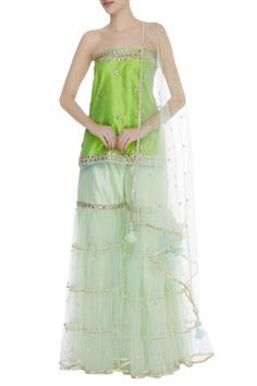 Shop for Preeti S Kapoor Green Short Gota Embroidered Kurta Set for Women Online at Aza Fashions Pista Green Colour, Gota Embroidery, Green Color Combinations, Combination Dresses, Pista Green, Kurta Set For Women, Net Dupatta, Colour Combination, Green Colour